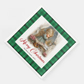 Elegante Waterverf Kerst Scene Naam Servetten Set (Hoek)
