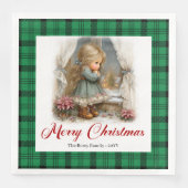 Elegante Waterverf Kerst Scene Naam Servetten Set (Voorkant)