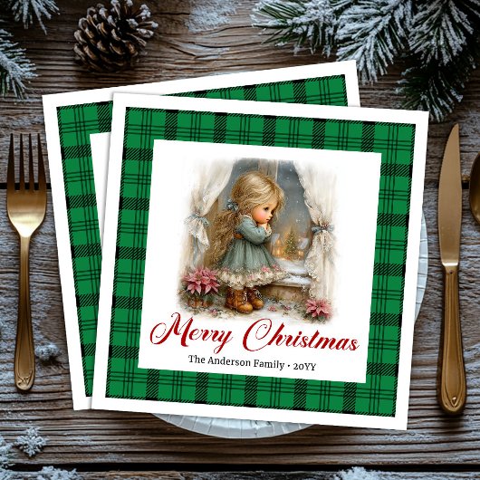 Elegante Waterverf Kerst Scene Naam Servetten Set
