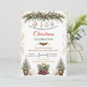 Elegante Waterverf Kerst Viering Uitnodiging (Staand voorkant)
