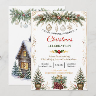 Elegante Waterverf Kerst Viering Uitnodiging