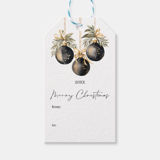 Elegante Waterverf Kerstballen Vakantie Party Cadeaulabel (Voorkant)