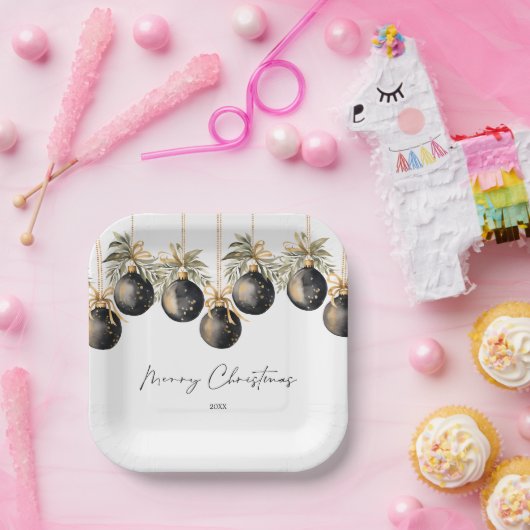 Elegante Waterverf Kerstballen Vakantie Party Papieren Bordje (Feest)