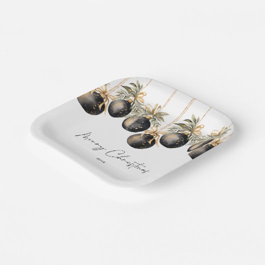 Elegante Waterverf Kerstballen Vakantie Party Papieren Bordje (Gebogen)