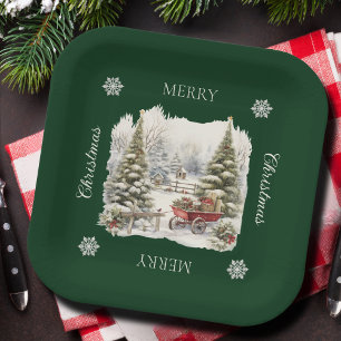 Elegante Waterverf kerstbomen bos Papieren Bordje