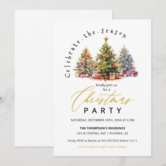 Elegante Waterverf kerstbomen feestje Kaart (Voorkant / Achterkant)