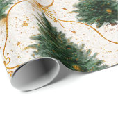 Elegante Waterverf kerstbomen met gouden bogen Cadeaupapier (Rol Hoek)