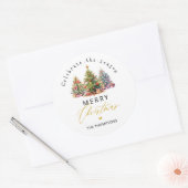 Elegante Waterverf kerstbomen vakantie Ronde Sticker (Envelop)