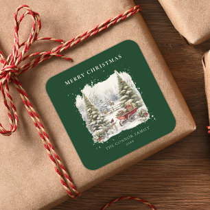 Elegante Waterverf kerstbomen Vierkante Sticker