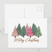 Elegante Waterverf Kerstbomen Vrolijk Kerstfeest Feestdagenkaart (Voorkant / Achterkant)