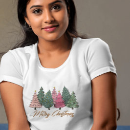 Elegante Waterverf Kerstbomen Vrolijk Kerstfeest T-shirt
