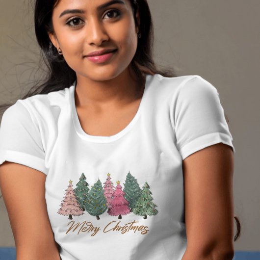 Elegante Waterverf Kerstbomen Vrolijk Kerstfeest T-shirt