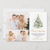 Elegante Waterverf Kerstboom 3 Fotocollage Feestdagenkaart (Voorkant)