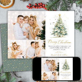 Elegante Waterverf Kerstboom 3 Fotocollage Feestdagenkaart