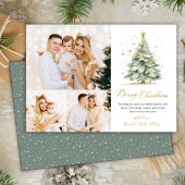 Elegante Waterverf Kerstboom 3 Fotocollage Feestdagenkaart
