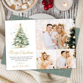 Elegante Waterverf Kerstboom 3 Multi Foto Feestdagenkaart