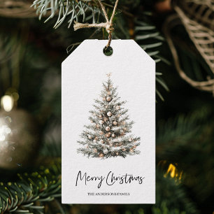 Elegante Waterverf Kerstboom Cadeau Cadeaulabel
