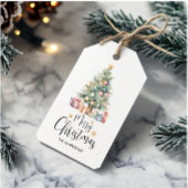 Elegante Waterverf kerstboom & Cadeaus Cadeaulabel