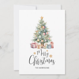 Elegante Waterverf kerstboom & Cadeaus Feestdagenkaart