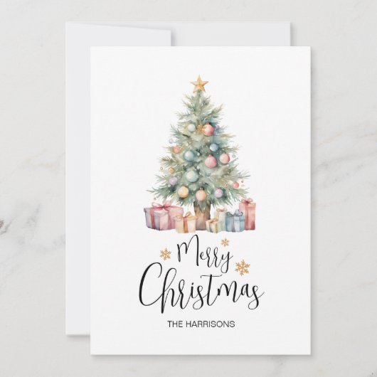 Elegante Waterverf kerstboom & Cadeaus Feestdagenkaart (Voorkant)