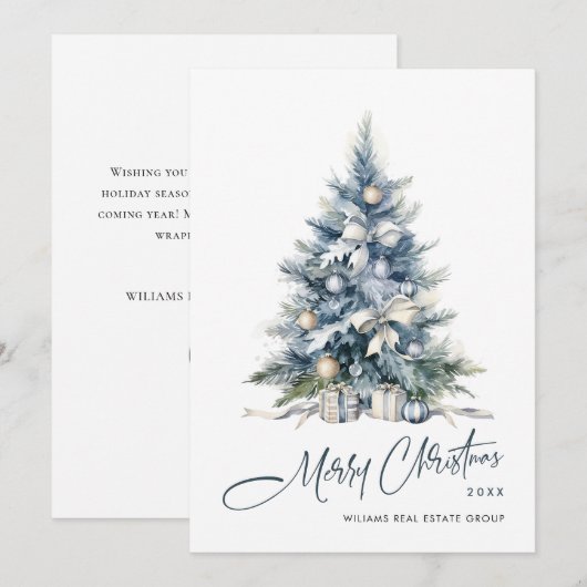 Elegante Waterverf kerstboom Corporate Feestdagenkaart (Voorkant / Achterkant)