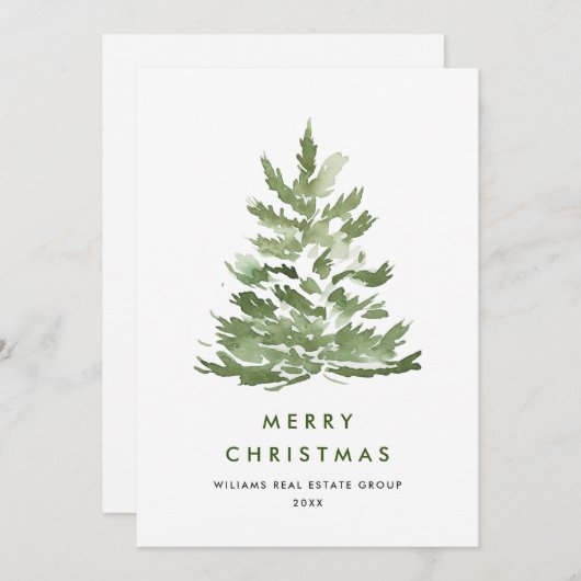 Elegante Waterverf kerstboom Corporate Feestdagenkaart (Voorkant / Achterkant)