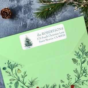 Elegante Waterverf Kerstboom CUSTOM Etiket