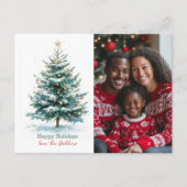 Elegante Waterverf Kerstboom Custom Photo Feestdagenkaart (Voorkant)