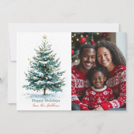 Elegante Waterverf Kerstboom Custom Photo Feestdagenkaart (Voorkant)