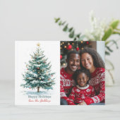 Elegante Waterverf Kerstboom Custom Photo Feestdagenkaart (Staand voorkant)