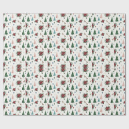 Elegante waterverf kerstboom en poinsettia cadeaupapier