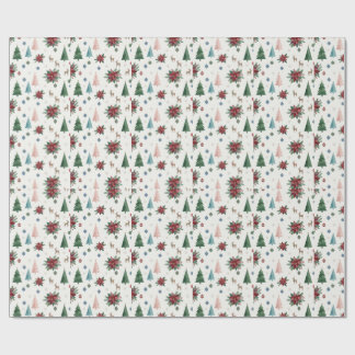 Elegante waterverf kerstboom en poinsettia cadeaupapier