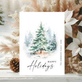 Elegante Waterverf Kerstboom Feestdagenkaart