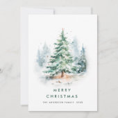 Elegante Waterverf Kerstboom Feestdagenkaart (Voorkant)