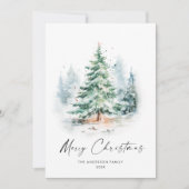 Elegante Waterverf Kerstboom Feestdagenkaart (Voorkant)
