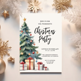 Elegante Waterverf kerstboom feestuitnodiging Kaart