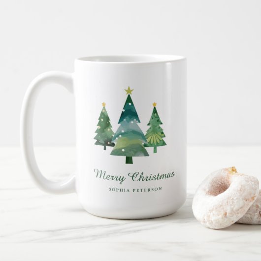 Elegante Waterverf kerstboom foto cadeau Koffiemok (Met donut)