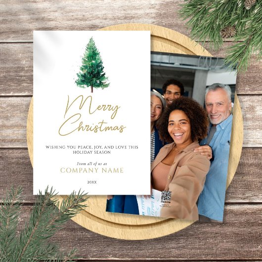 Elegante Waterverf Kerstboom foto Corporate Feestdagenkaart