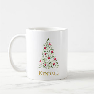 Elegante Waterverf kerstboom gepersonaliseerd Koffiemok