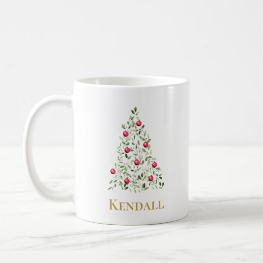 Elegante Waterverf kerstboom gepersonaliseerd Koffiemok (Links)