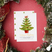 Elegante Waterverf kerstboom gouden script Folie Feestdagenkaart