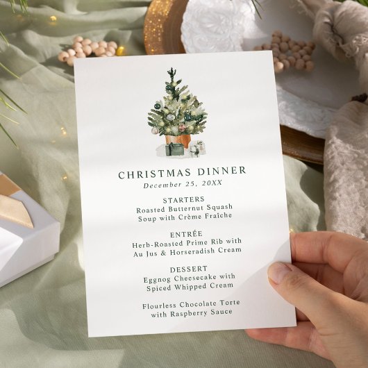 Elegante Waterverf Kerstboom Kerst Dinner Menu