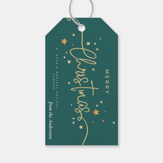 Elegante Waterverf Kerstboom Kerstcadeautag Cadeaulabel (Voorkant)