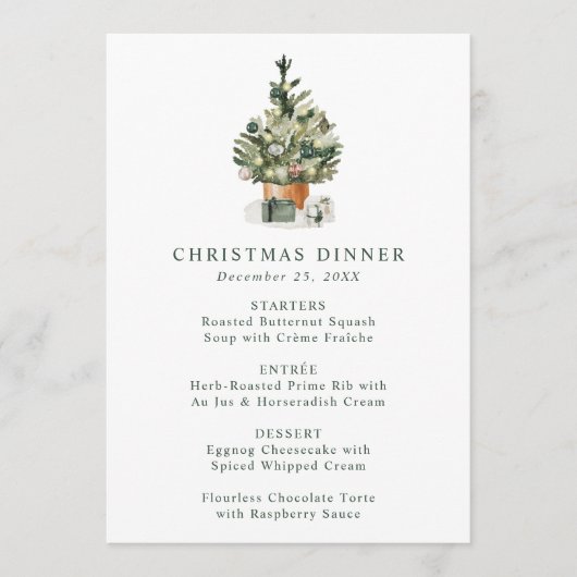Elegante Waterverf kerstboom kerstdiner Menu (Voorkant)