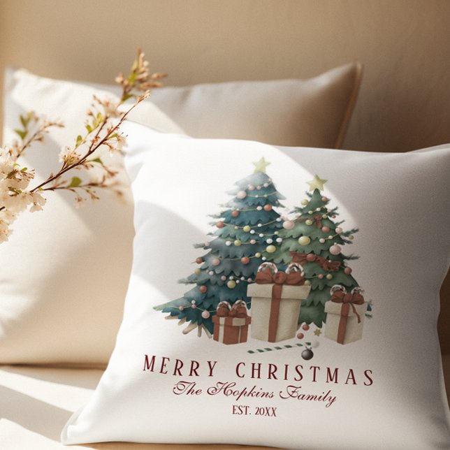 Elegante Waterverf Kerstboom Kussen (Creator heeft geüpload)