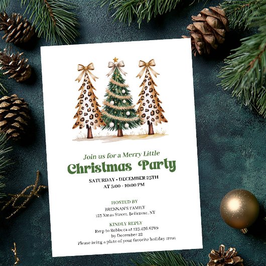Elegante waterverf kerstboom luipaard uitnodiging