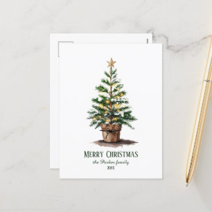 Elegante Waterverf kerstboom, oprechte wens Feestdagenkaart
