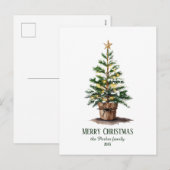 Elegante Waterverf kerstboom, oprechte wens Feestdagenkaart (Voorkant / Achterkant)