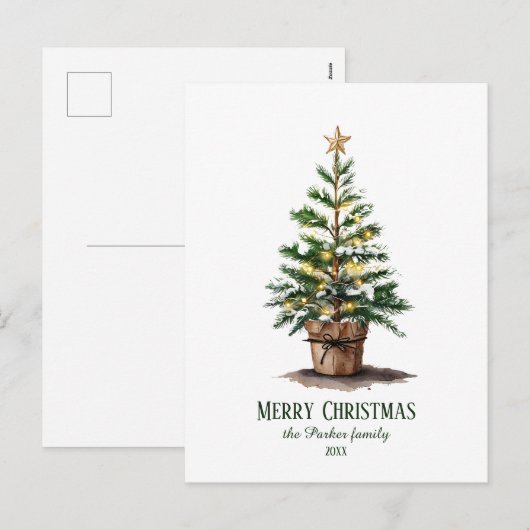 Elegante Waterverf kerstboom, oprechte wens Feestdagenkaart (Voorkant / Achterkant)