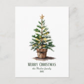 Elegante Waterverf kerstboom, oprechte wens Feestdagenkaart (Voorkant)